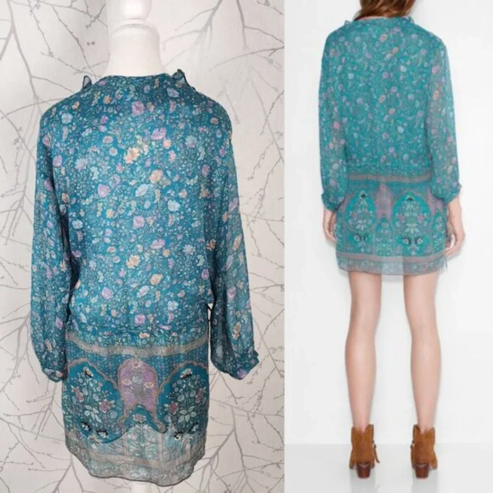 Zadig & Voltaire Floral Print Chiffon Beaded Dropwaist Rima Dress - Picture 7 of 12